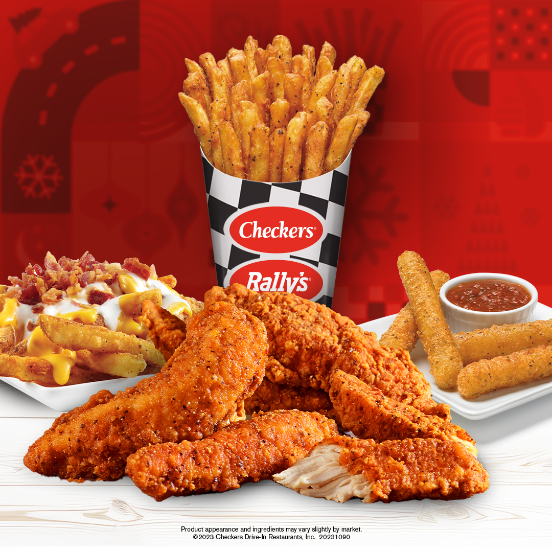 Chicken tenders, fries, loaded fries and mozzarella sticks