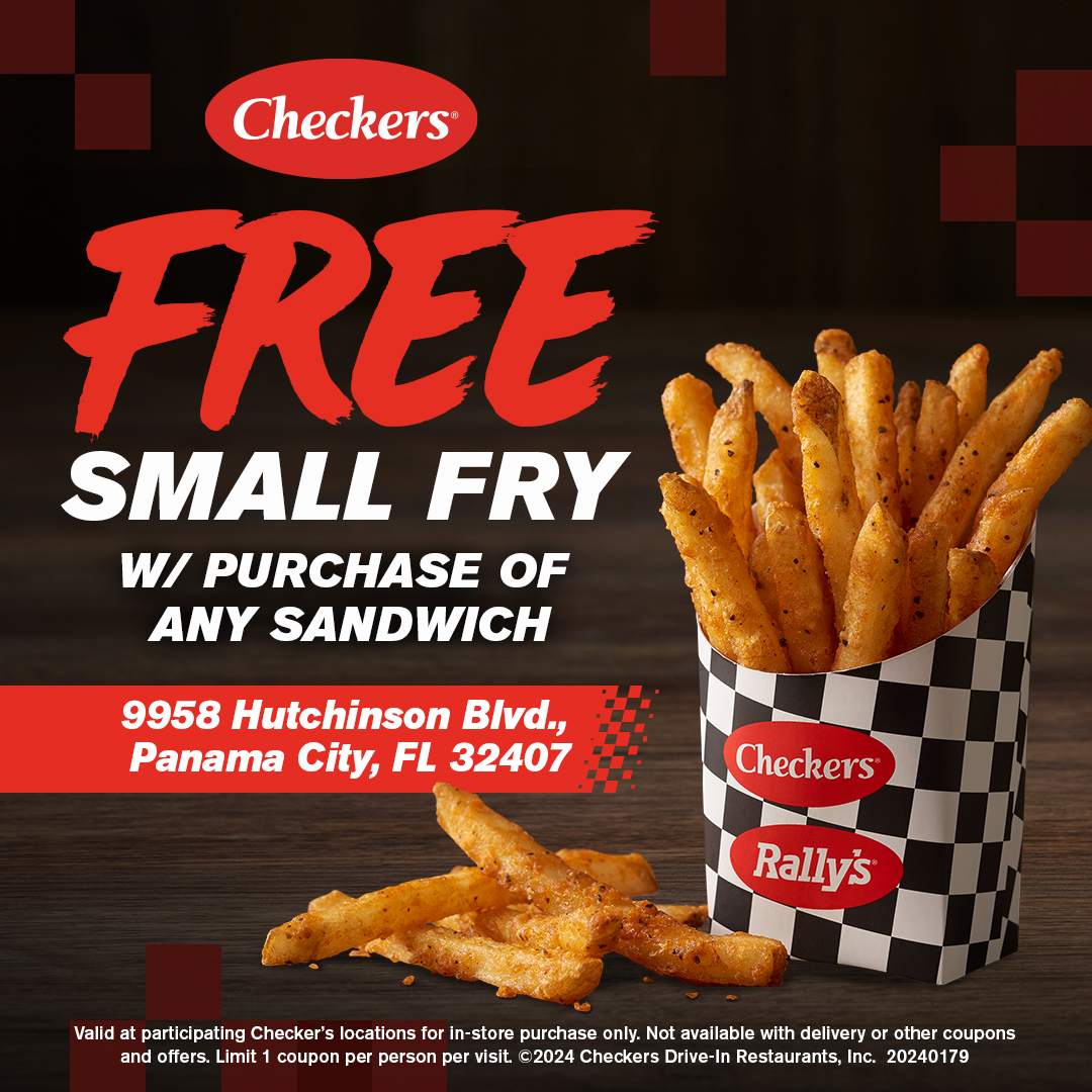 Checkers Free Small Fry with Purchase of Any Sandwich 9958 Hutchinson Blvd, Panama City